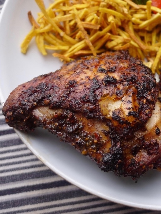 Jerk Chicken with Plantain Chip Sticks