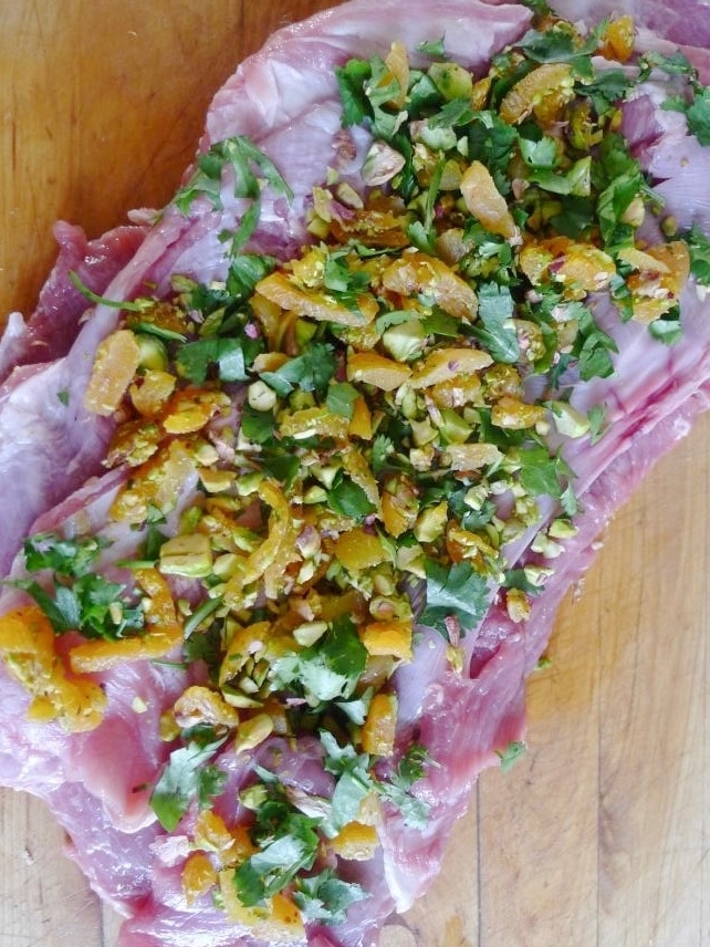 Rolled Lamb Breast Stuffed with Apricots and Pistachios - Ceri Jones Chef