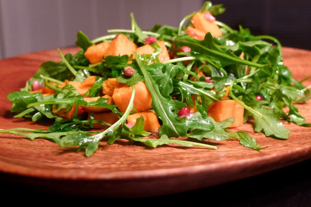 Sweet potato, rocket and pomegranate salad 