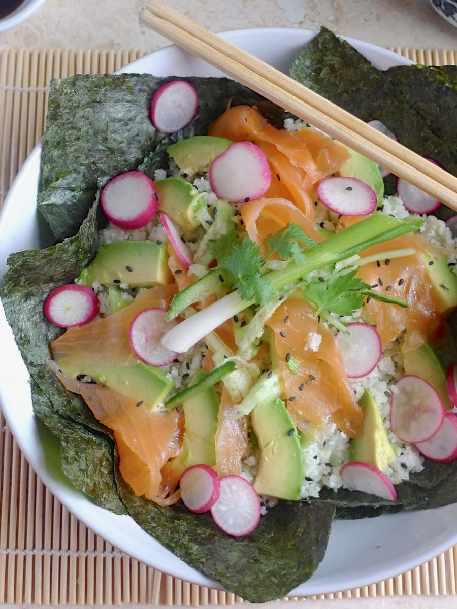 Open Cauliflower Sushi Salad with Smoked Salmon