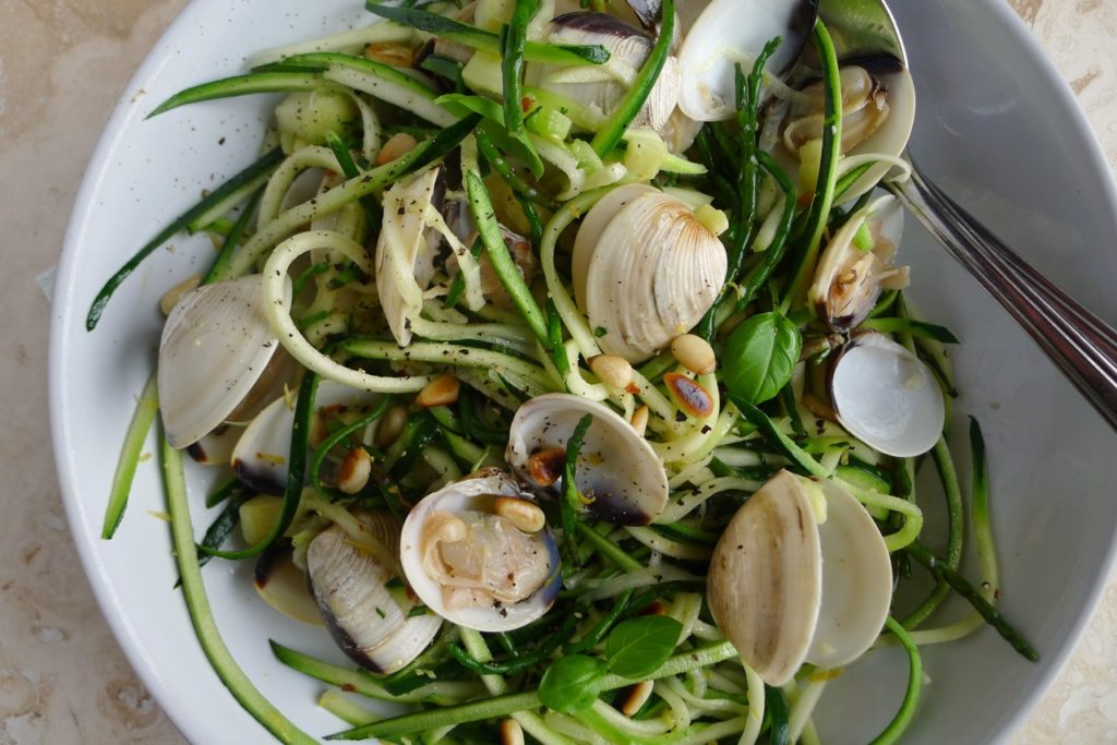 Clams samphire courgetti paleo gluten free healthy 