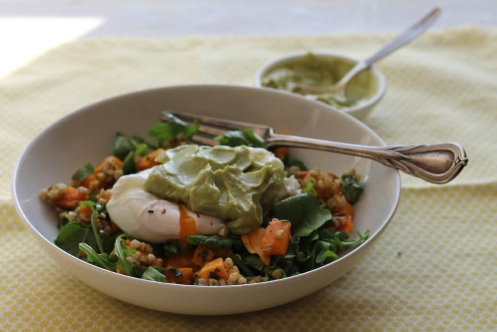 Brunch Bowl with Poached Egg and Avocado Cream