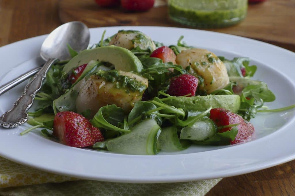 Strawberry Scallop Salad with a Basil-Lime Dressing