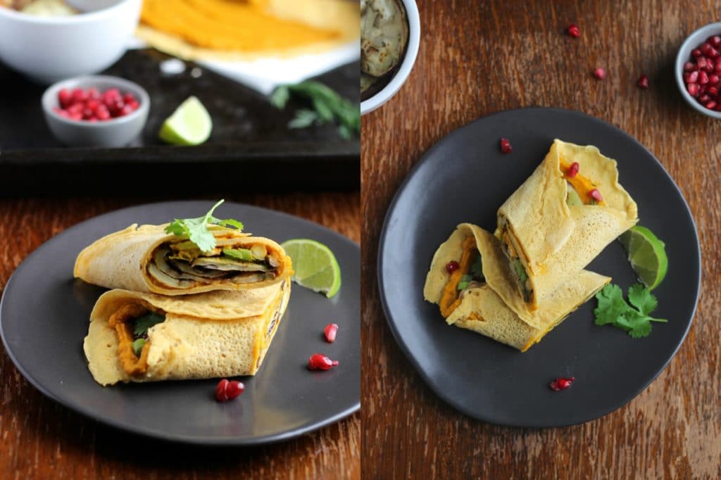 Kabocha Hummus in Chickpea Wraps | Natural Kitchen Adventures. Vegan and Gluten Free