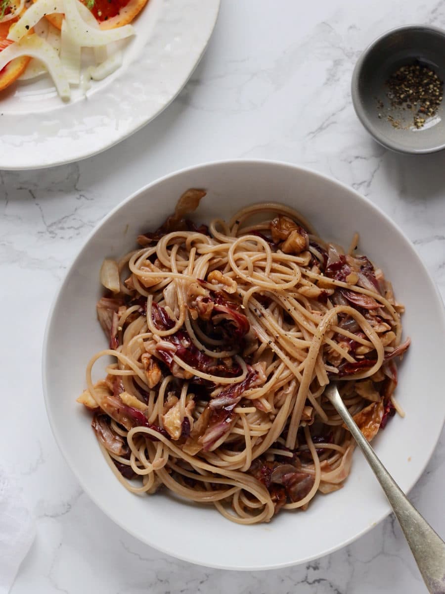 Radicchio and Walnut Spaghetti