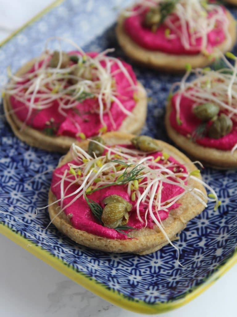 Teff Blini Beetroot Cashew Cheese, Natural Kitchen Adventures, Dairy Free Gluten Free, Canape