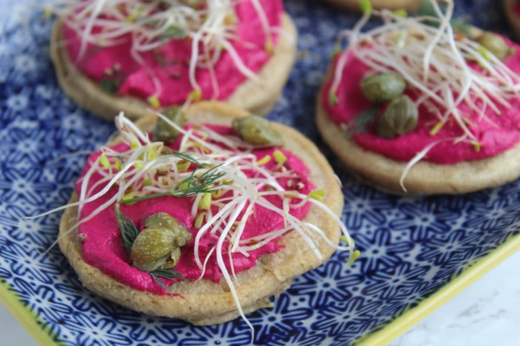 Teff Blini Beetroot Cashew Cheese, Natural Kitchen Adventures, Dairy Free Gluten Free, Canape