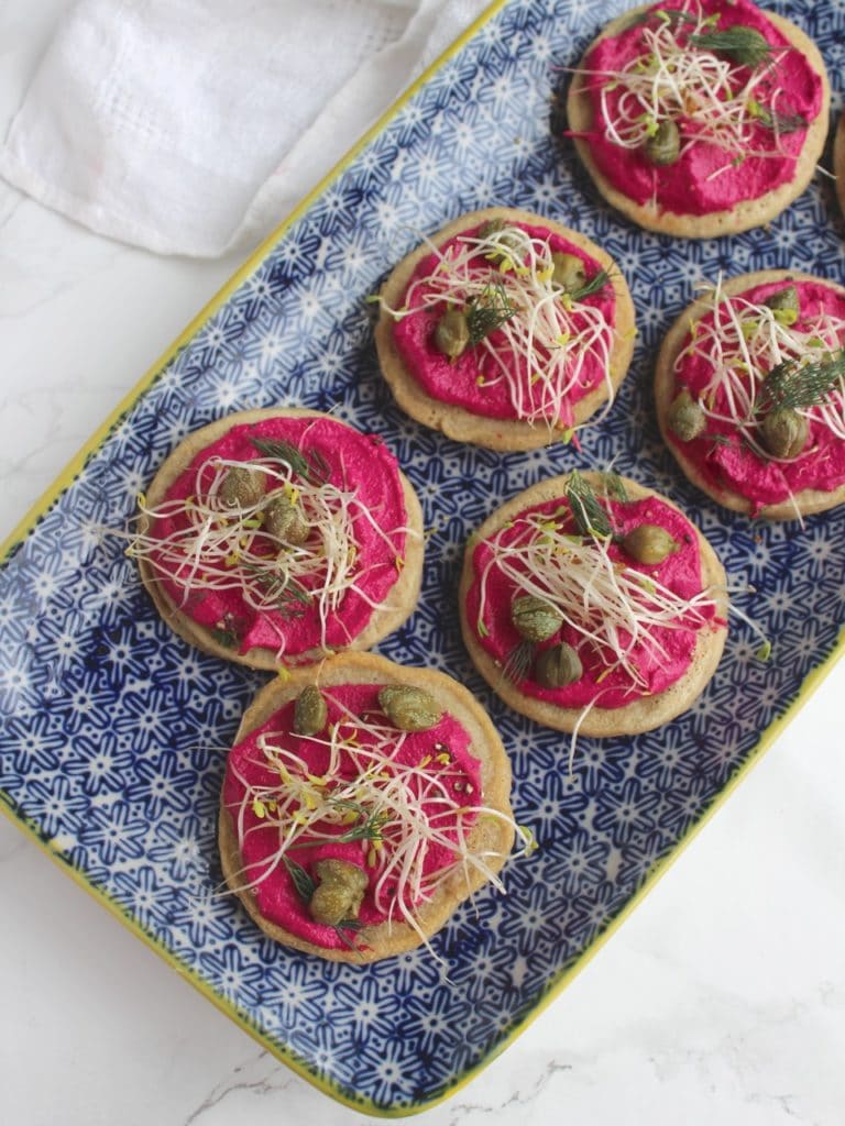 Teff Blini Beetroot Cashew Cheese, Natural Kitchen Adventures, Dairy Free Gluten Free, Canape