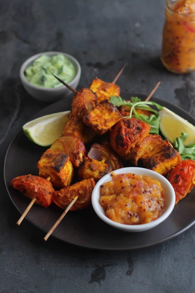 Paneer Tikka Kebab, Nectarine Chutney, Rocket Raita | Gluten Free, Vegetarian, BBQ | Natural Kitchen Adventures