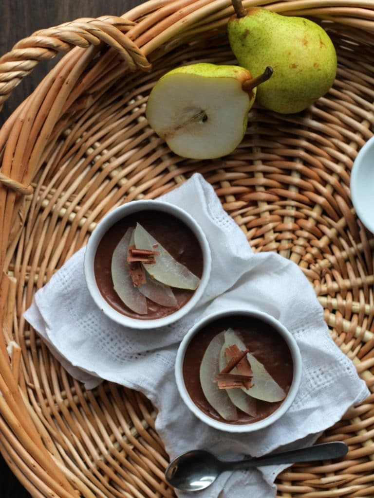 Dairy Free Chocolate Mousse with Poached Pear - Ceri Jones Chef