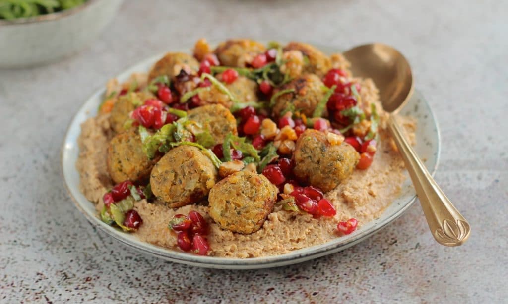 Goodlife Falafel with Cauliflower Dip, Pomegranate Walnut Relish. Goodlife Falafel, gluten free, vegan | Natural Kitchen Adventures