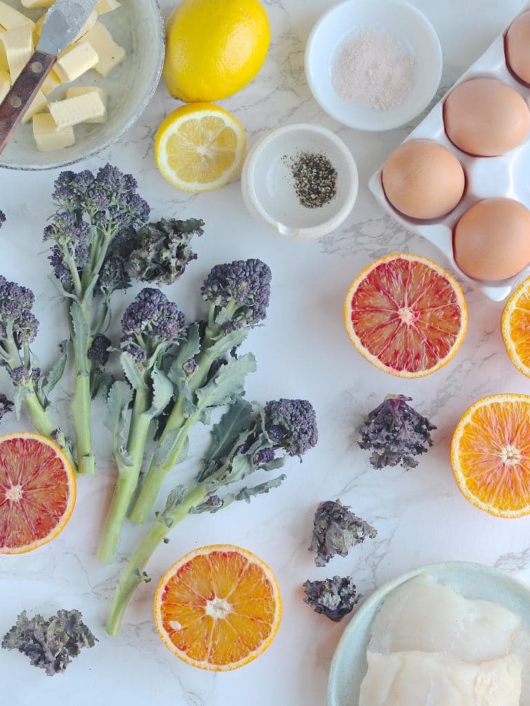 Hake with Sauce Maltaise (a blood orange hollandaise style sauce) & Purple Sprouting Broccoli | Natural Kitchen Adventures