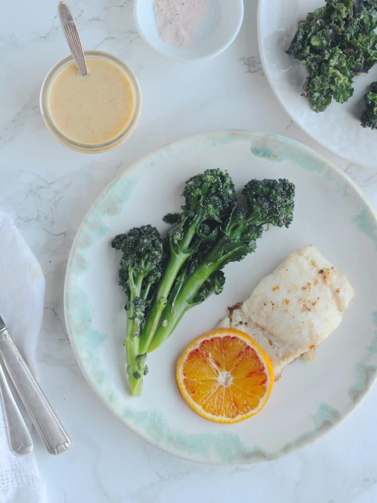 Hake with Sauce Maltaise (a blood orange hollandaise style sauce) & Purple Sprouting Broccoli | Natural Kitchen Adventures