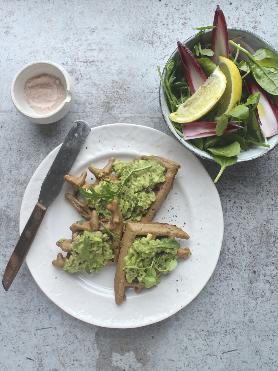 leek waffles with parmesan, gluten free, egg free, vegan and dairy free option