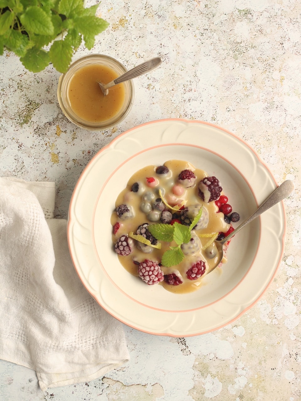 Frozen summer berries vegan white chocolate sauce, lemon, cardamom | Natural Kitchen Adventures