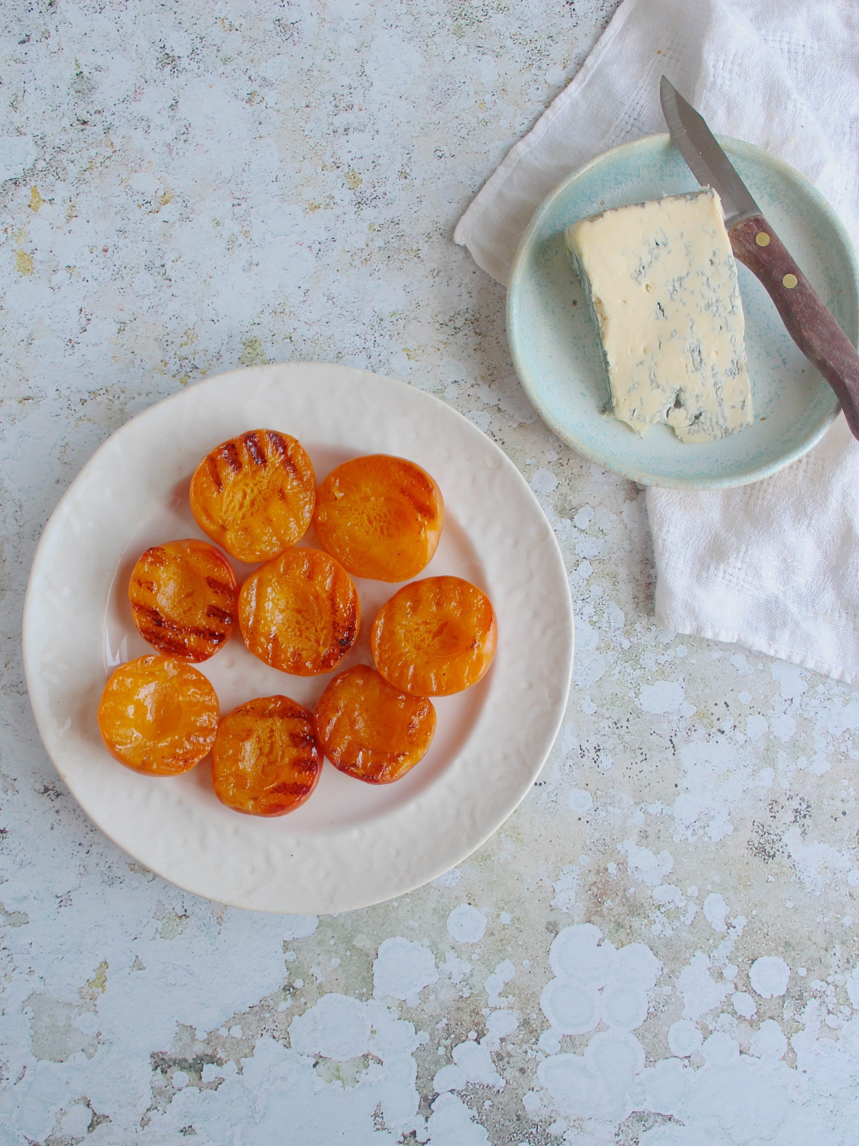 Griddled Apricots and Blue Cheese