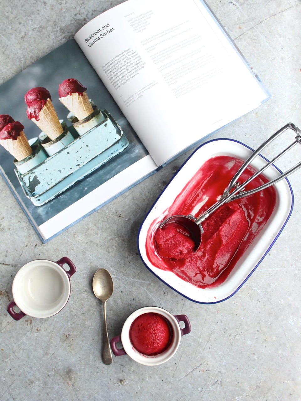 Vegan Beetroot and Vanilla Sorbet Recipe. Review of Veggie Desserts + Cakes Cookbook by Kate Hackworthy