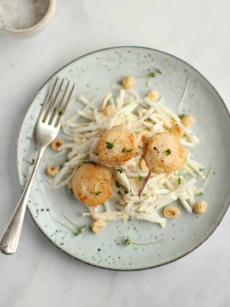 Celeriac Apple Remoulade with Scallops | Natural Kitchen Adventures