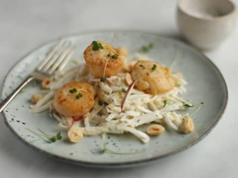 Scallops With Celeriac Apple Remoulade - Ceri Jones Chef