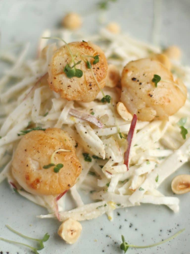 Celeriac Apple Remoulade with Scallops | Natural Kitchen Adventures