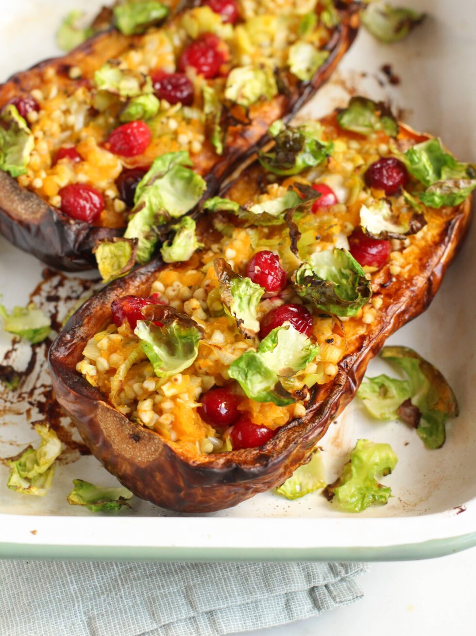 Festive Stuffed Butternut Squash With Brussels Sprout Chips Garnish Ceri Jones Chef 7550