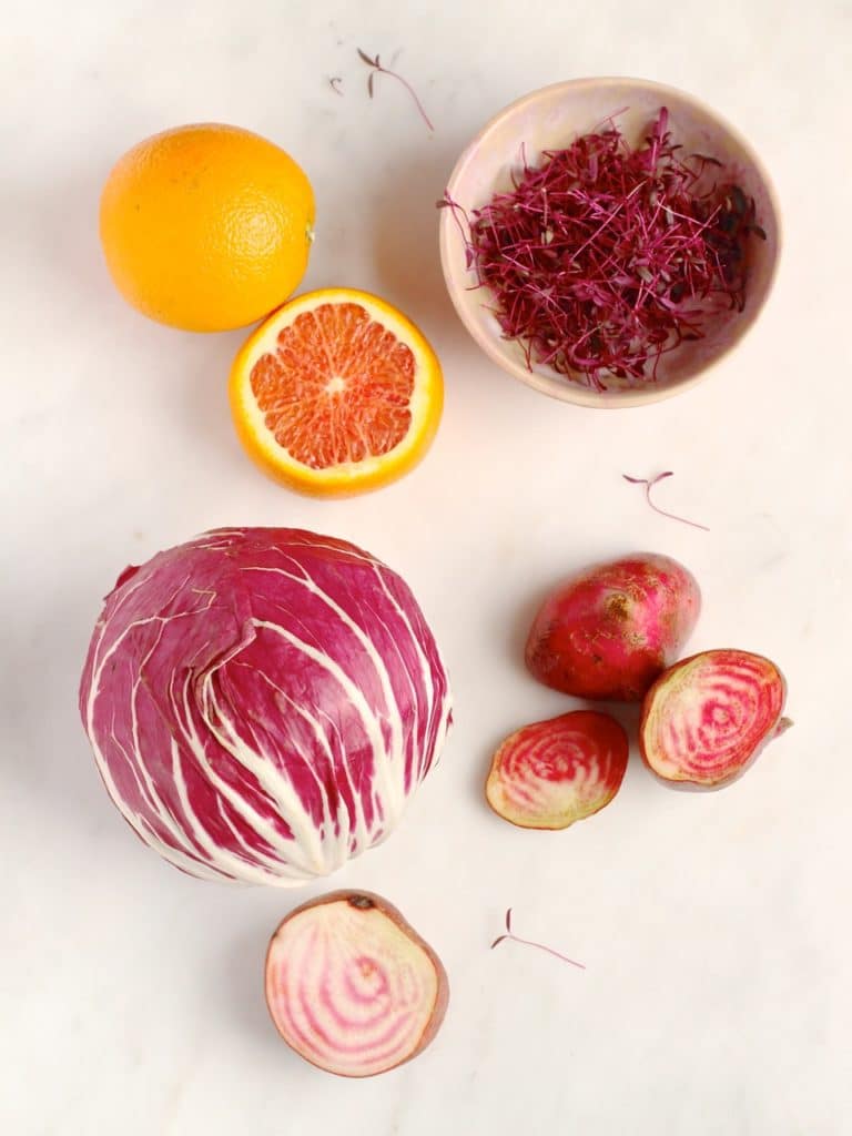 Radicchio, Chioggia beetroot, Cara cara orange, amaranth leaves | Natural Kitchen Adventures