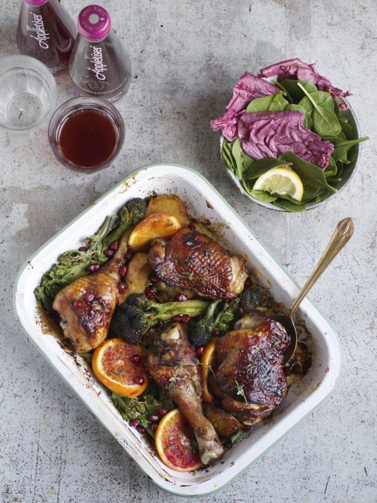 Chicken, Purple Sprouting Broccoli & Pomegranate Molasses Tray bake | Natural Kitchen Adventures