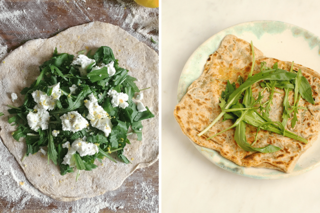 Wild Garlic, Rocket and Goat's Cheese Gözleme | from Henrietta Inman's The Natural Baker | Natural Kitchen Adventures 