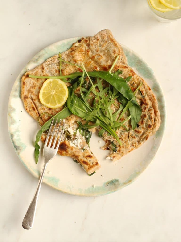 Wild Garlic, Rocket and Goat's Cheese Gozleme | from Henrietta Inman's The Natural Baker | Natural Kitchen Adventures 