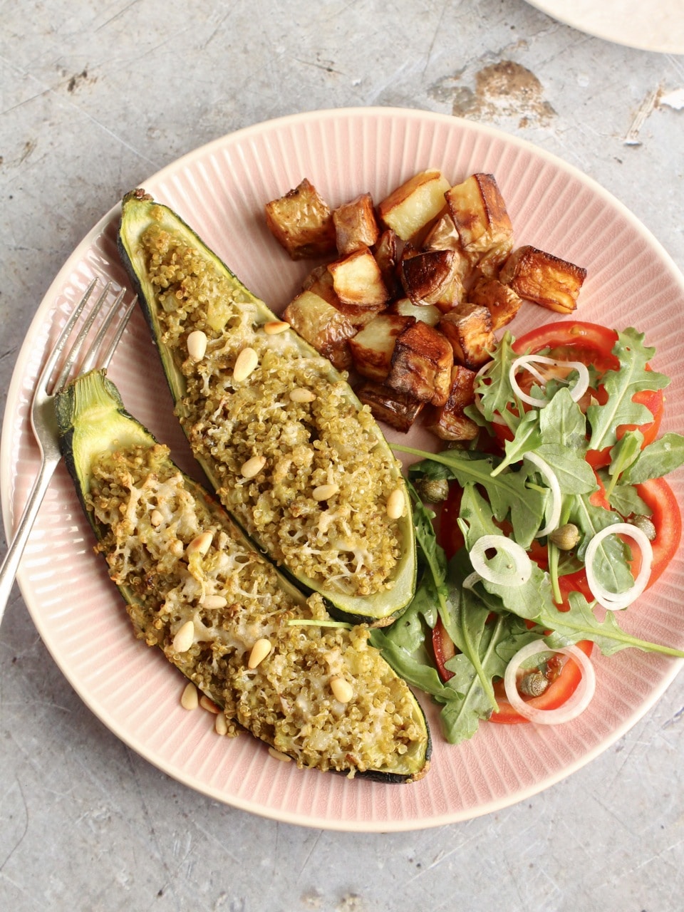 Quinoa Stuffed courgettes with Pesto, Parmesan and Pine Nuts - Ceri ...