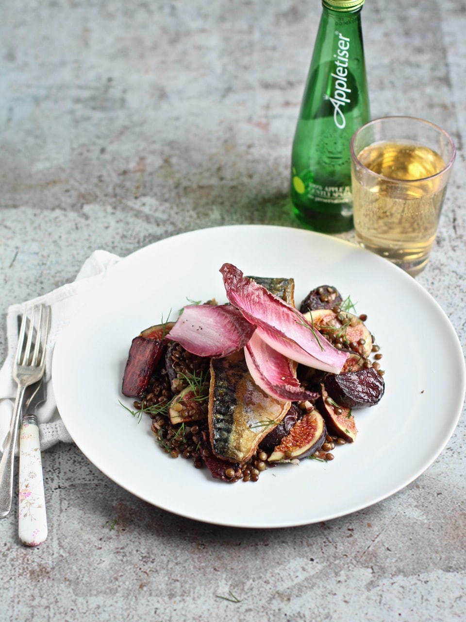 Pan-fried Mackerel with Warm Lentil, Beetroot and Figs