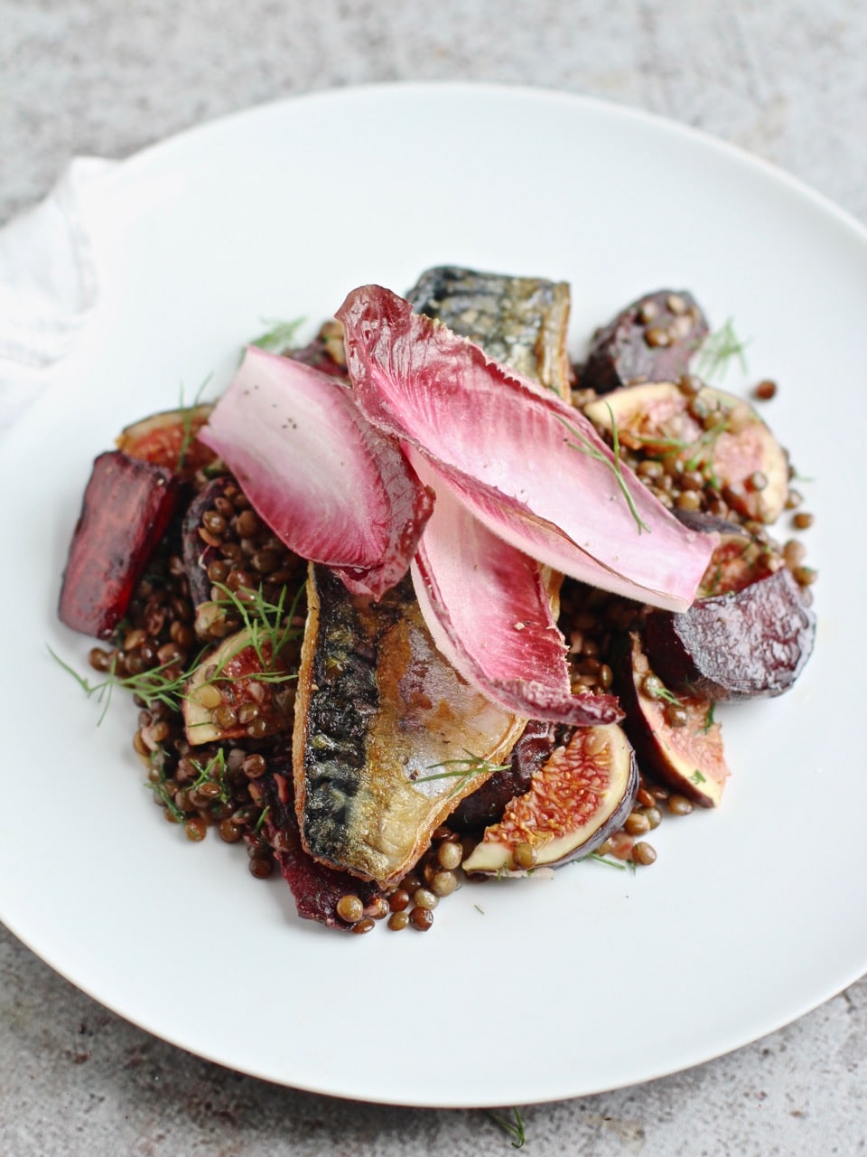 Pan-fried Mackerel with Warm Lentil, Beetroot and Figs | Natural Kitchen Adventures 