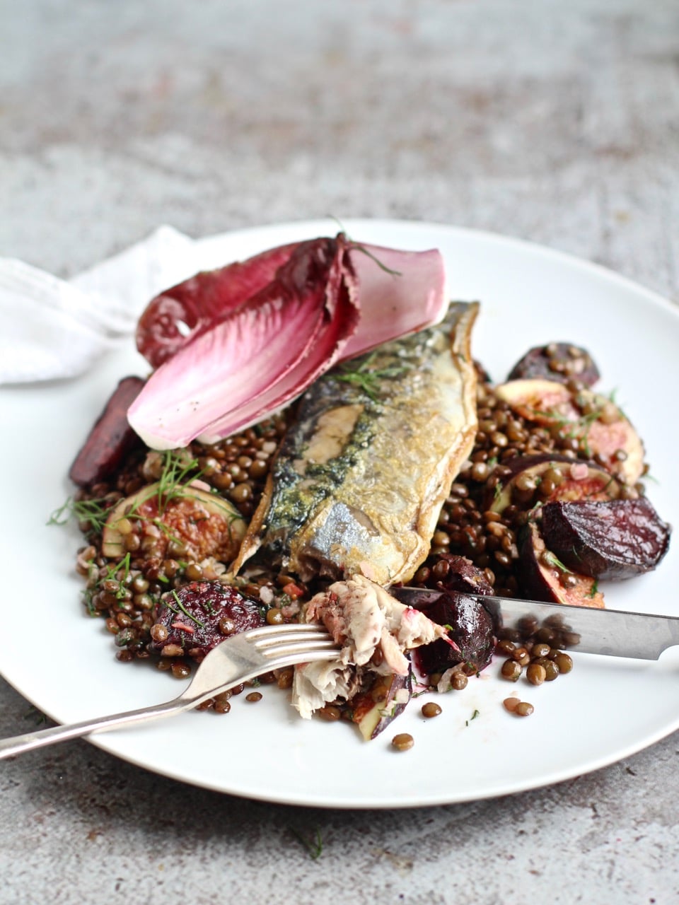 Panfried Mackerel with Warm Lentil, Beetroot and Figs Ceri Jones Chef