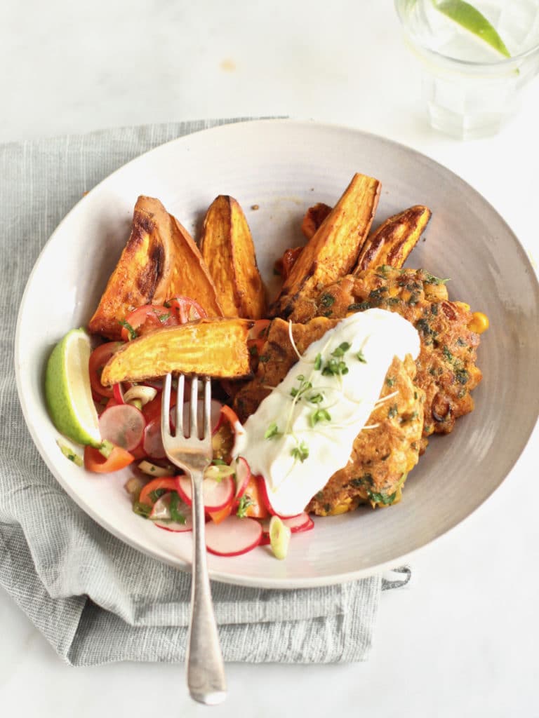 Sweetcorn and Yellow Pea Flour Fritters | Natural Kitchen Adventures