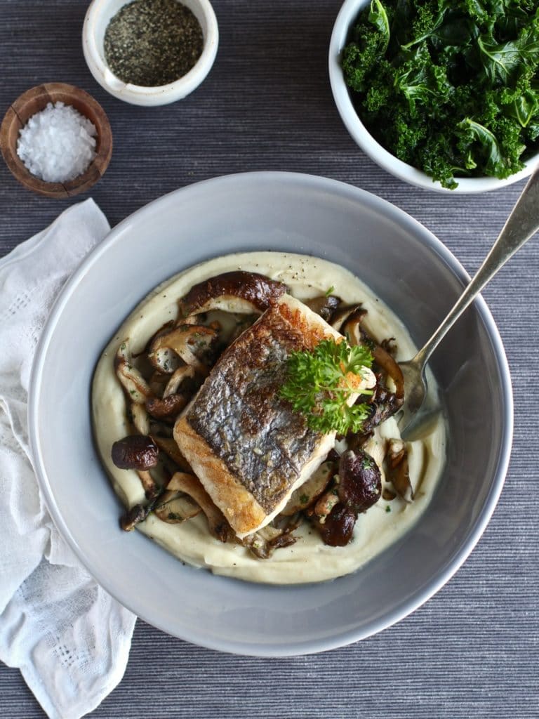 Celeriac Butter Bean Puree Wild Mushrooms Pan-fried Hake | Natural Kitchen Adventures 