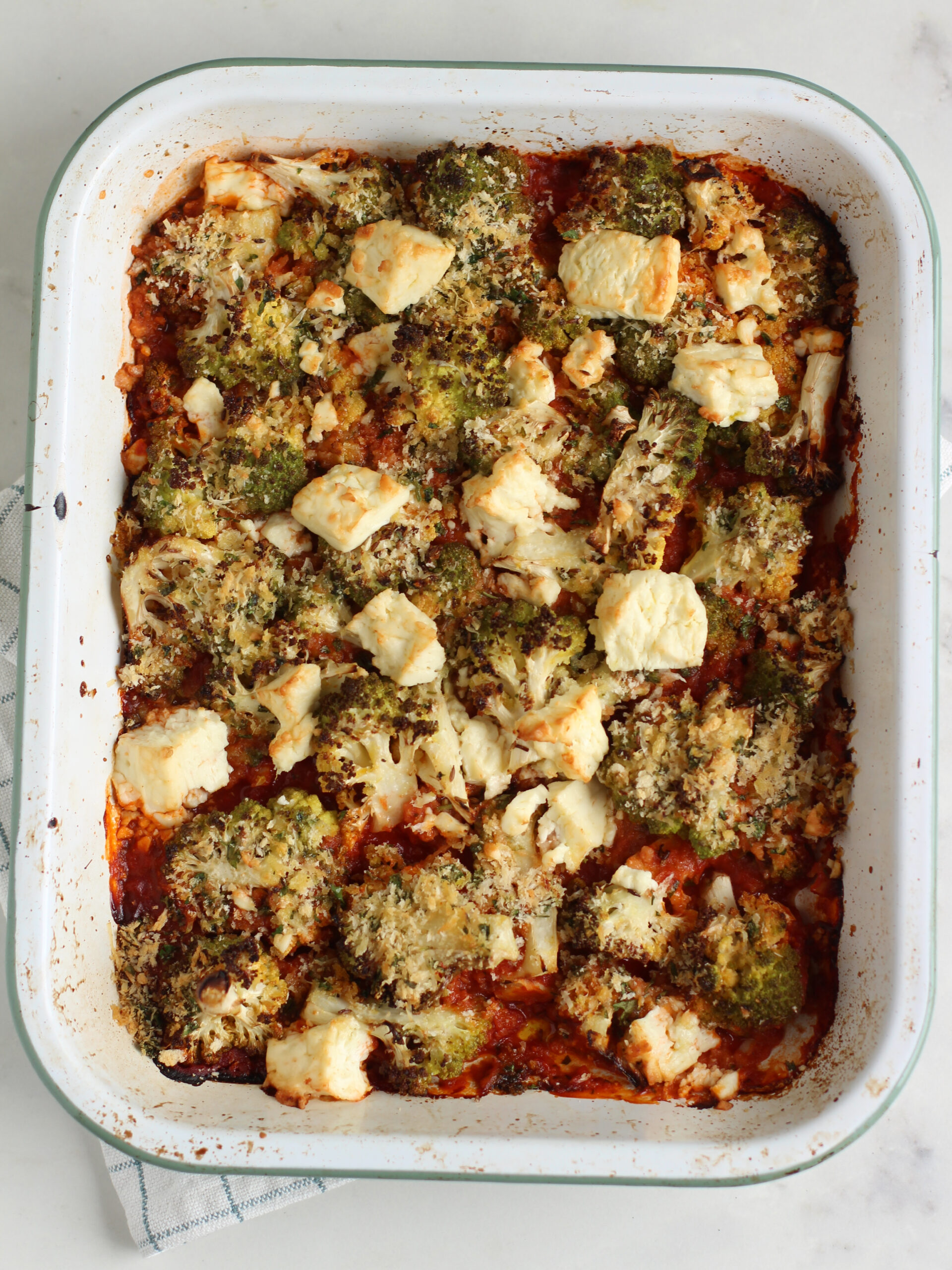 Romanesco, Tomato and Feta Bake - Ceri Jones Chef