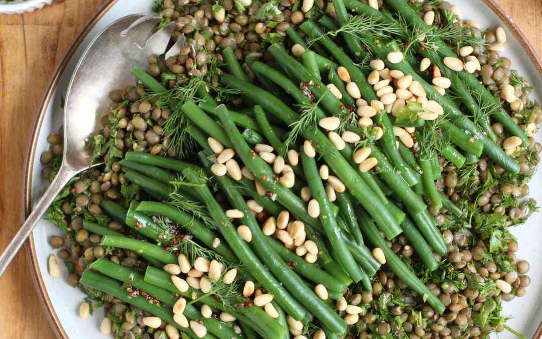 Green Bean and Puy Lentil Salad with Vinaigrette, Soft Herbs and Pine Nuts